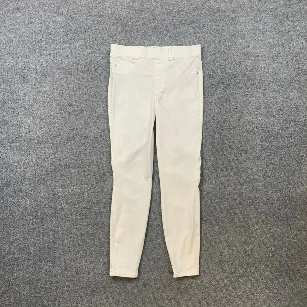 Spanx Jeans Womens M Medium White Denim Stretch Ankle Skinny High Rise Pull On